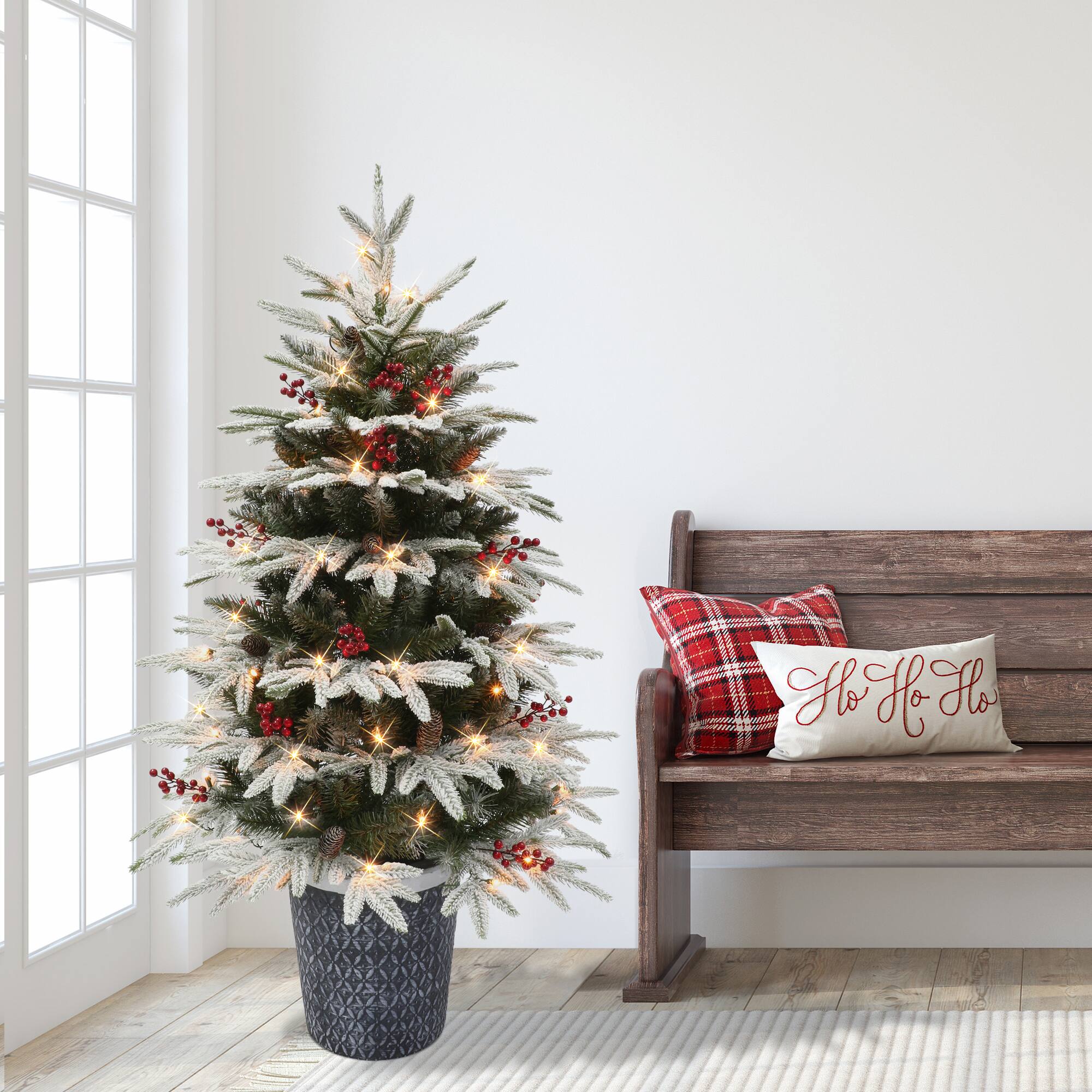 6 Pack: 4.5ft. Pre-Lit Halifax Fir Artificial Potted Christmas Tree, Clear Lights